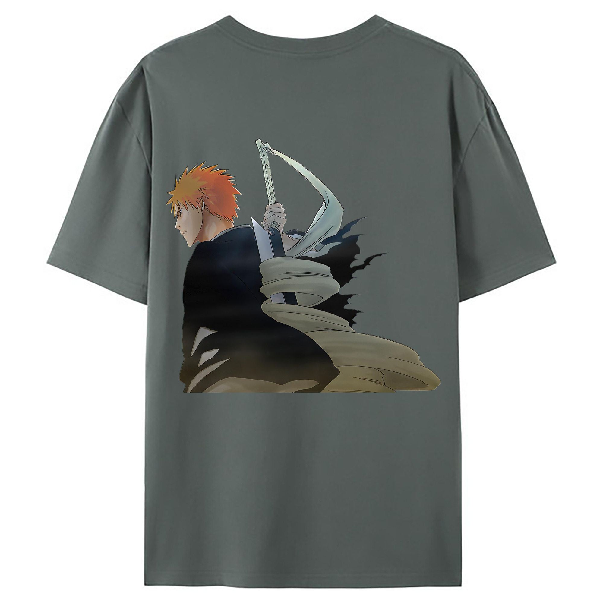 （画像用） ブリーチ 黒崎一護（くろさき いちご）BLEACH Kurosaki Ichigo 綿100％ メンズ半袖Tシャツ（バックプリント） 通気性